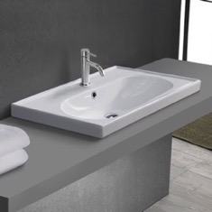 Drop In Bathroom Sink, White Ceramic, Modern